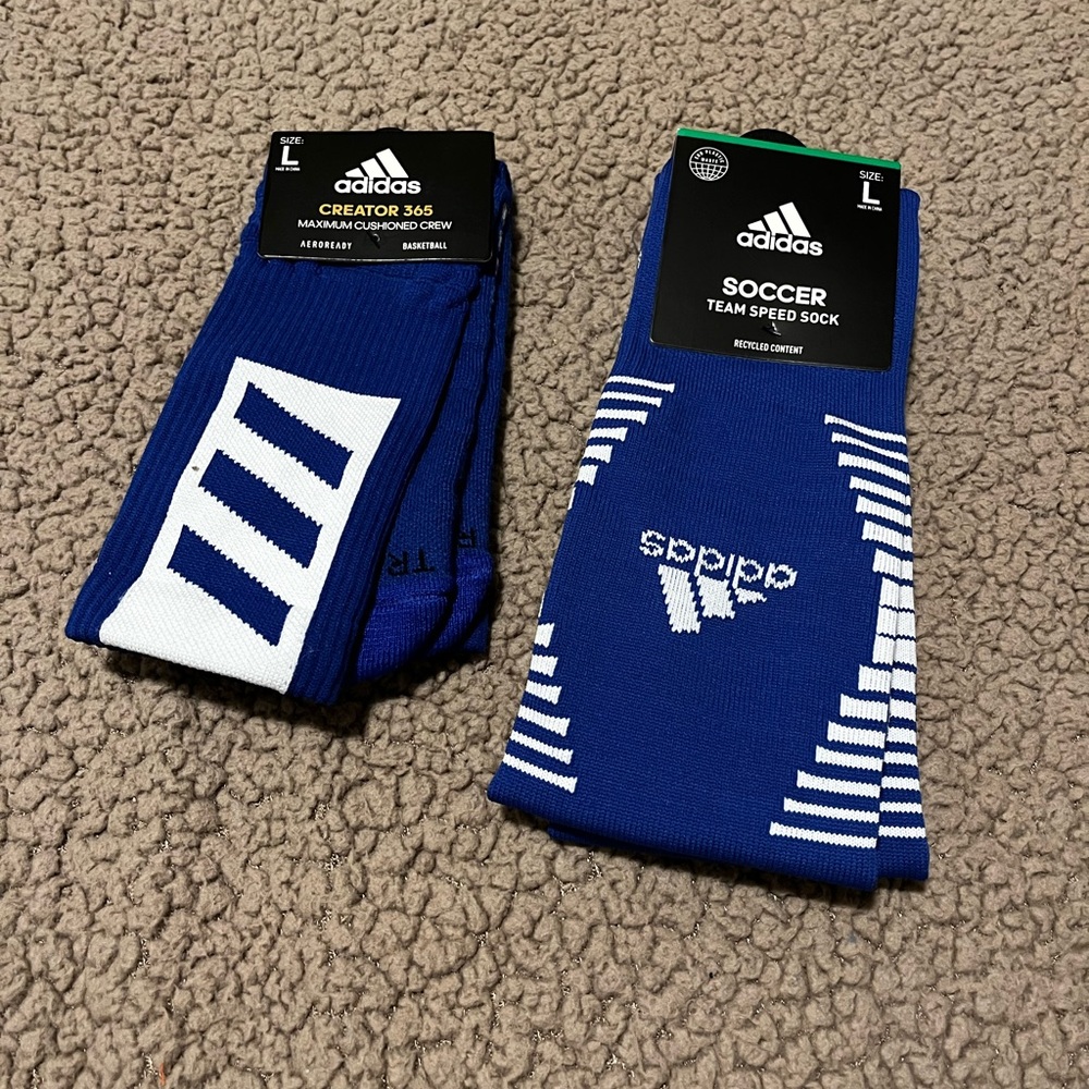 Adidas Men's Blue and White Soccer Socks